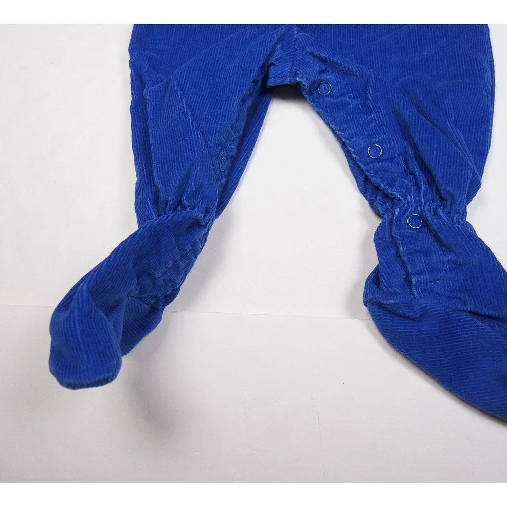Vintage OshKosh B'gosh Blue Corduroy Footed Overalls Vestbak 3-6 Months USA Made